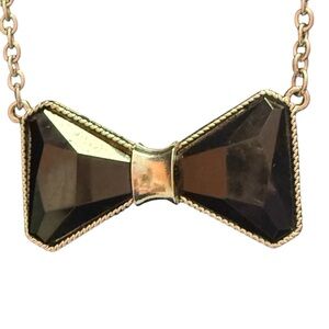 Vintage Black Silver-Tone Black StoneBow Tie Necklace Fashion Jewelry 18”